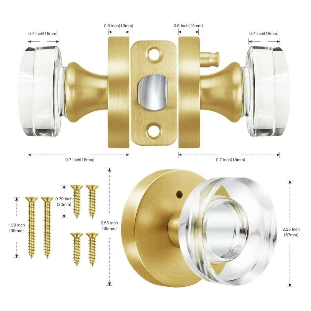 Glass Door Knobs Gold Door Knob Interior Satin Brass Privacy Door Knob for Be...